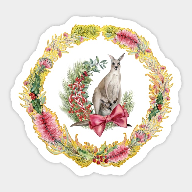 An Australian Native Floral Wreath - Christmas Kangaroo Sticker by annaleebeer